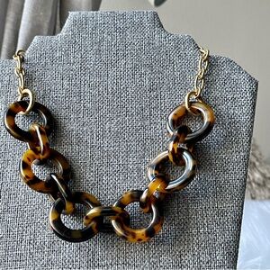 J. CREW | Tortoise Acrylic Circular Chunky Link Gold Tone Statement Necklace